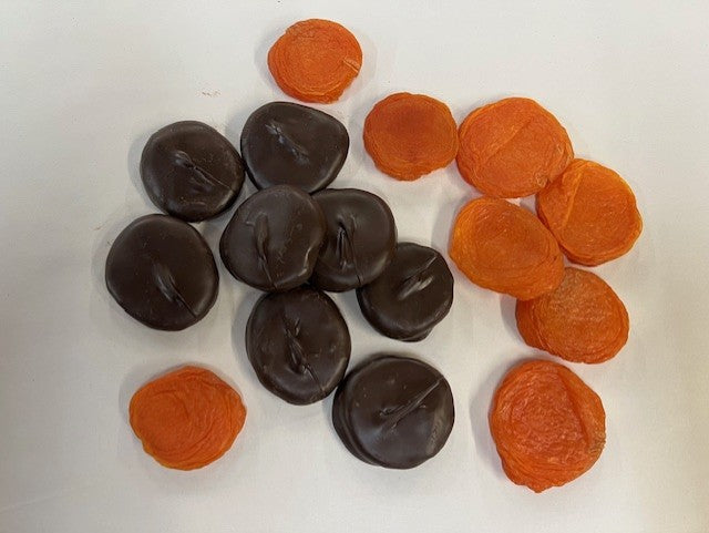 HANDMADE CHOCOLATE-COVERED DRIED BLENHEIM APRICOTS